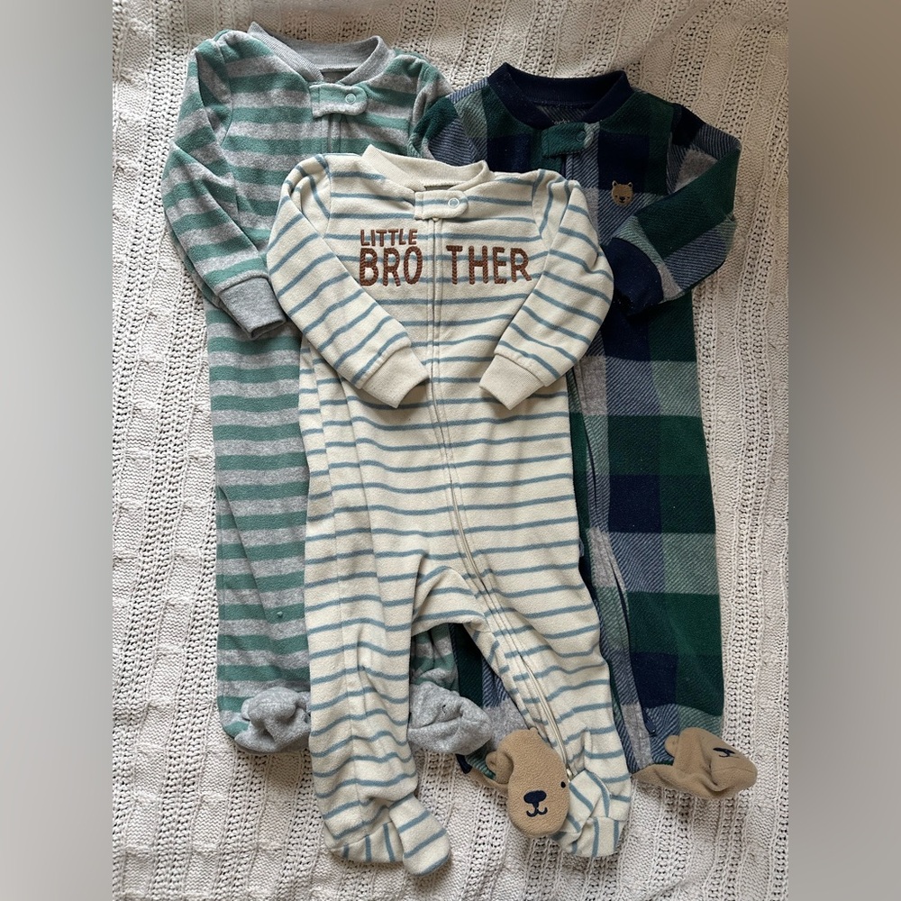 Carter's Cream & Blue Striped "Little Brother" Footed One-Piece